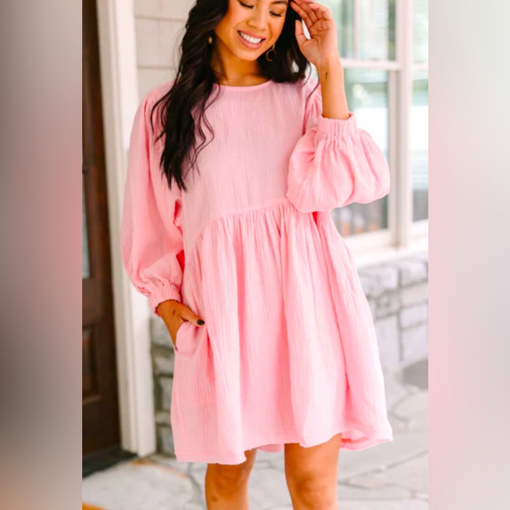 Petal & Pup Babydoll Flowy Loose Baby Pink Pocket Bubble Sleeve Ermias Dress